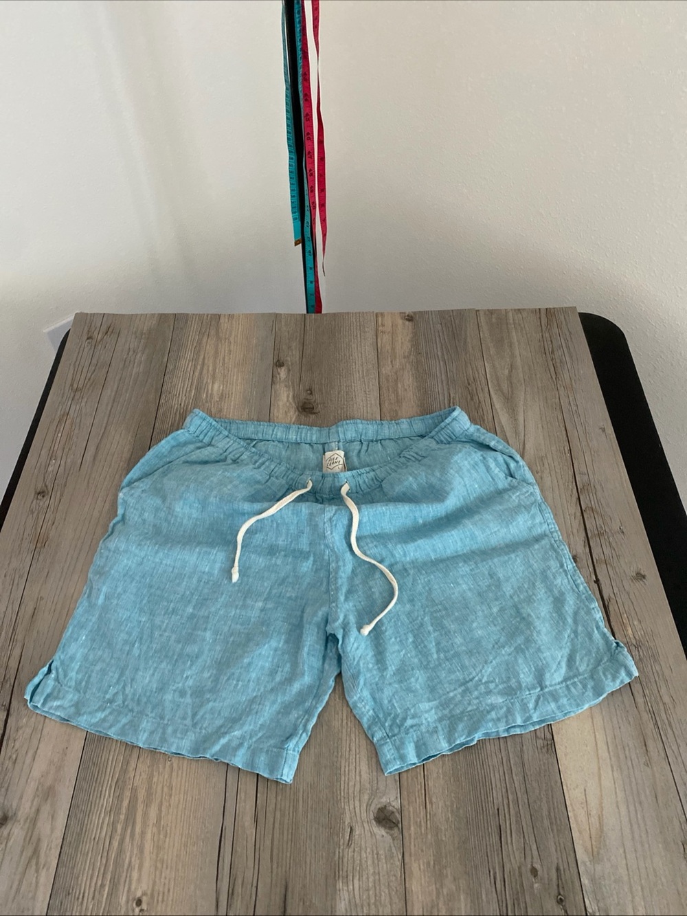 Alex Crane Bo Shorts Mens Blue 100% Linen 6" Inseam Large